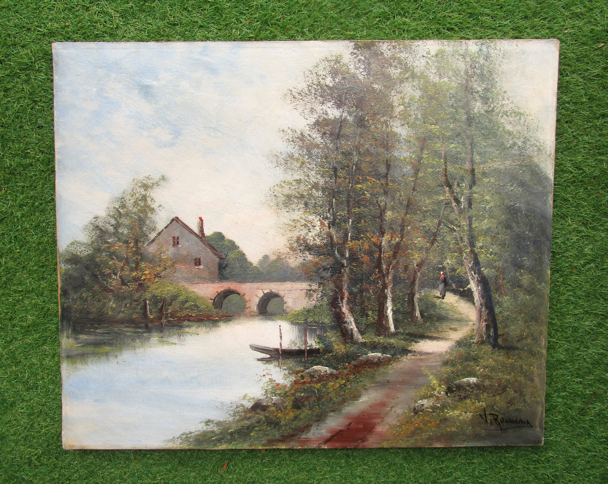 Large Oil On Canvas Signed Rousseau, 19th Century Painting, Barbizon School, Sold Unframed.