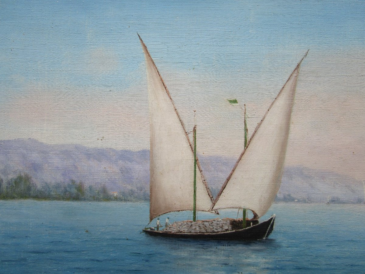 Huile Sur Toile, Tableau Signé Thevenaz Bateau De Pêche Ou Barque école Suisse Lac Léman Savoie-photo-1