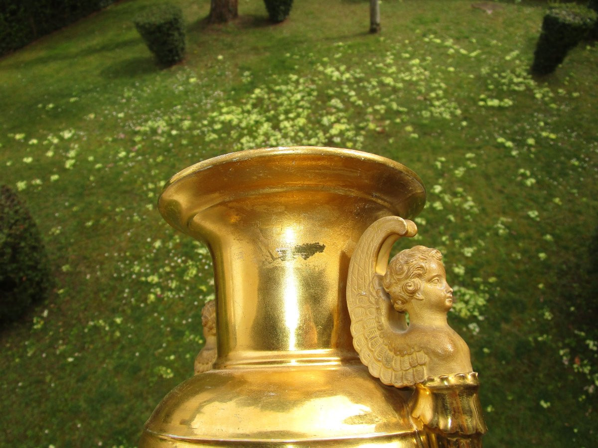 Paire De Vases En Porcelaine De Paris Style Empire, époque Restauration, Signés Feuillet 1830.-photo-7