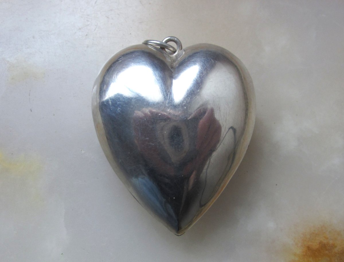 Ex-voto Heart Of Mary Very Beautiful Pendant In Solid Silver In Perfect Condition Of Conservation.-photo-3