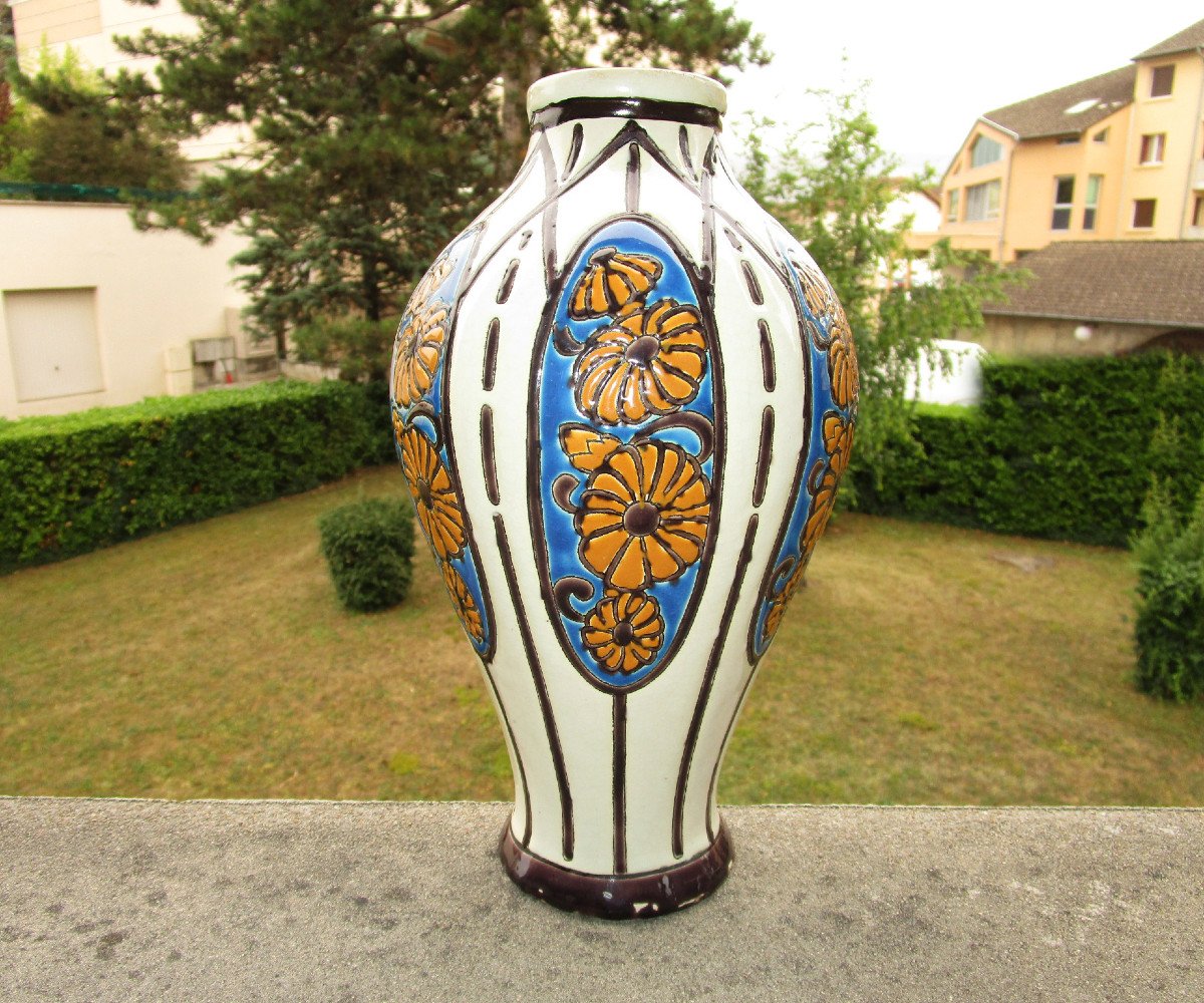 Superbe Vase Kéramis Art Déco La Louvière par Maurice Dufrène Pour La Maîtrise. En parfait état-photo-4