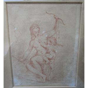 Très Beau Dessin à La Sanguine, Ecole française Du XVIIIe Siècle, Style De François Bouchet.