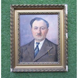 Oil On Panel Beautiful Portrait Of A Man Around 1940 Signed Ledoux And Dated In 1938 Art Deco Painting