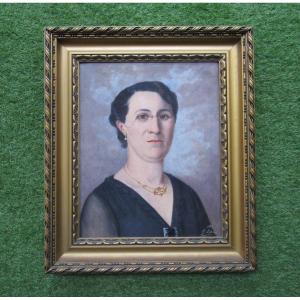 Oil On Panel Beautiful Portrait Of Woman Signed Ledoux Dated In 1939 Art Deco Painting 1940 Lady.