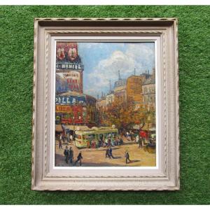 Old Very Beautiful Painting Signed Georges Barwolf 1921, Paris, La Place Clichy, Oil On Panel.