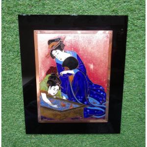 Very Beautiful Plaque In Cloisonné Enamels On Copper Signed Marc Blanc Japanese Enameled Painting Japan