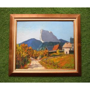 Lucien Quénard Very Beautiful Painting Of Mountain Gresse In Vercors La Bâtie Mont Aiguille Grenoble.