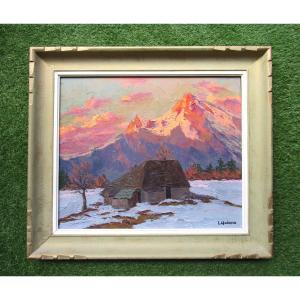 Lucien Quénard, Superb Mountain Painting, Le Grand Som, Refuge Chartreuse, Crolles, Grenoble