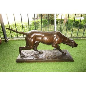 Important Animal Bronze Signed Rosa Bonheur The Pointing Dog Hunting Dog Pointer At Stop