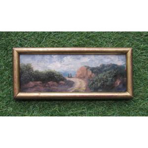 Eugène De Canson, Voiron 1860 Very Beautiful Landscape Miniature Painting Surroundings Of Grenoble Mountain