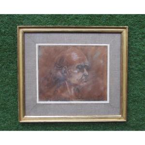 Beautiful 18th Or 19th Century Pencil Drawing Framed Under Glass Man's Head Signature To Identify.