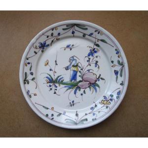 Earthenware Of La Tronche Beautiful And Rare 18th Century Plate With Chinese Bossu Near Grenoble.