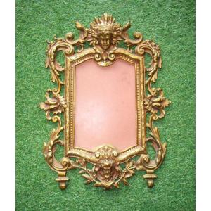 Very Beautiful Gilt Bronze Hanging Frame For Mirror, Apollo Head And Faun Head, 47 Cm.