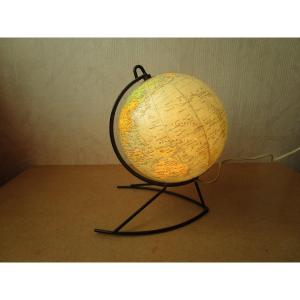 Beautiful Electric Globe Illuminated Night Light Girard Et Barrère 1/80,000,000 Circa 1950.