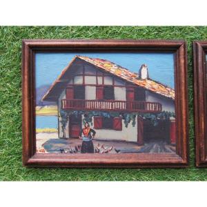 Jivanovitch Very Beautiful Basque Painting Signed Jiva Bayonne Biarritz Anglet Saint Jean De Luz