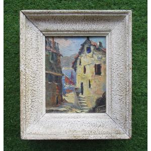 Ancien Beau Petit Tableau, Huile Sur Toile Signée, Calvi, Corse, Marine, Vers 1940.