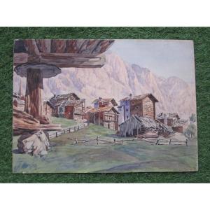 Watercolor Signed Jacques Fourcy Mountain Painting Valais Switzerland Zermatt Täsch Chamonix.