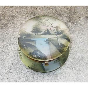 Old Beautiful Small Pill Box, Art Nouveau Pillbox 1900 Painted Decor Signed Kolek.