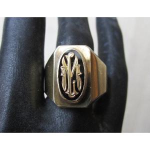 Tr&egrave;s Belle Bague Chevali&egrave;re Pour Homme En Vermeil Initiales Lm Ou Ml Taille : 62