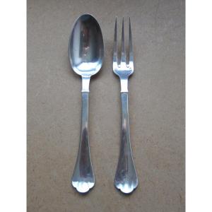 Emile Puiforcat, A Fork And A Spoon In Solid Silver Richelieu Model.