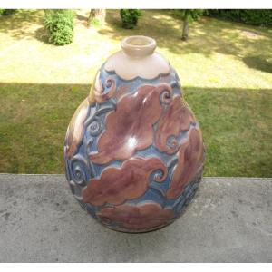 Mougin Nancy, Ventrillon, Très Beau Vase En Grès Art Déco En Parfait état. Hauteur : 27,5 Cm. 