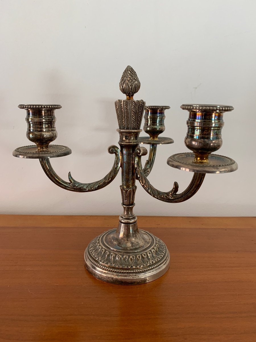 Pair Of Louis XVI Style Silver Metal Candlesticks-photo-2