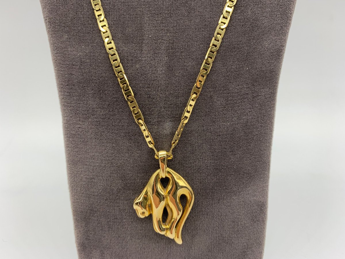 Panther Pendant Necklace, Flat Navy Mesh Chain, In 18 Carat Gold-photo-2