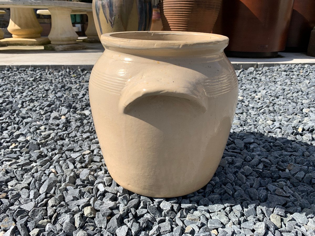 Beige Stoneware Pot With Two Handles-photo-2