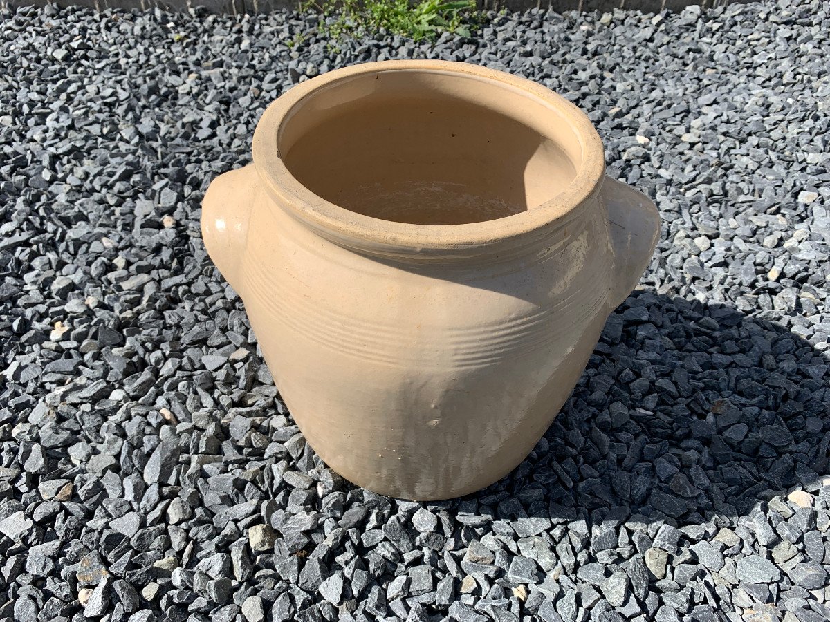 Beige Stoneware Pot With Two Handles-photo-3