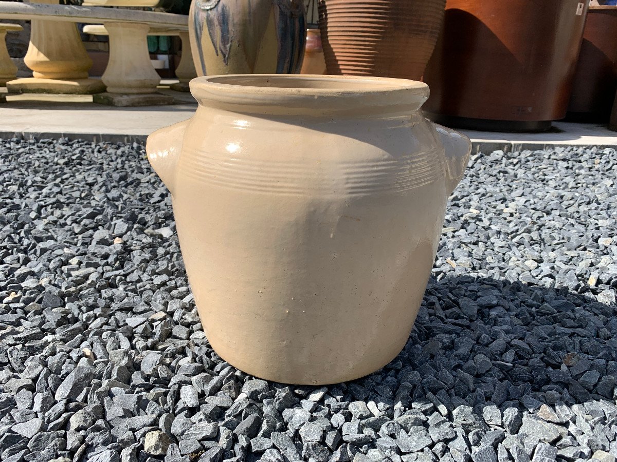 Beige Stoneware Pot With Two Handles