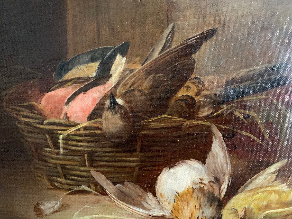 Brunel De Neuville - Oil On Canvas Representing A Hunting Basket-photo-3