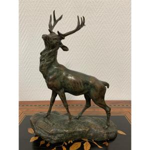 Thomas Cartier - Sculpture en bronze Le brame du cerf