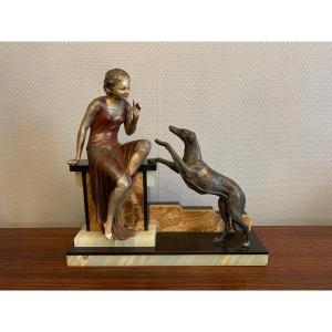 Young Girl And Her Dog, Art Deco Subject In Regula