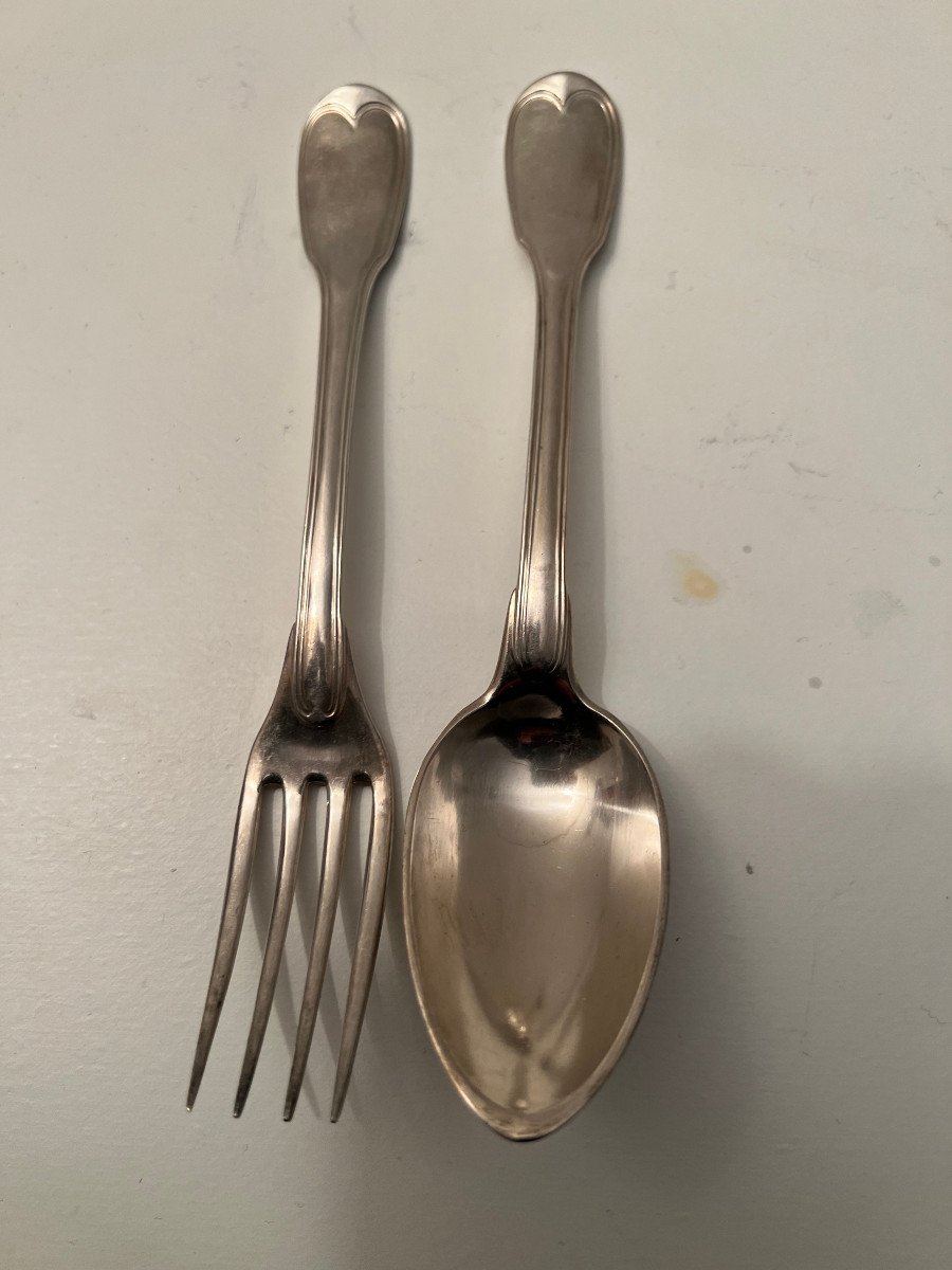 Cutlery: Fork And Spoon Sterling Silver Rooster Deb XIX S-photo-3