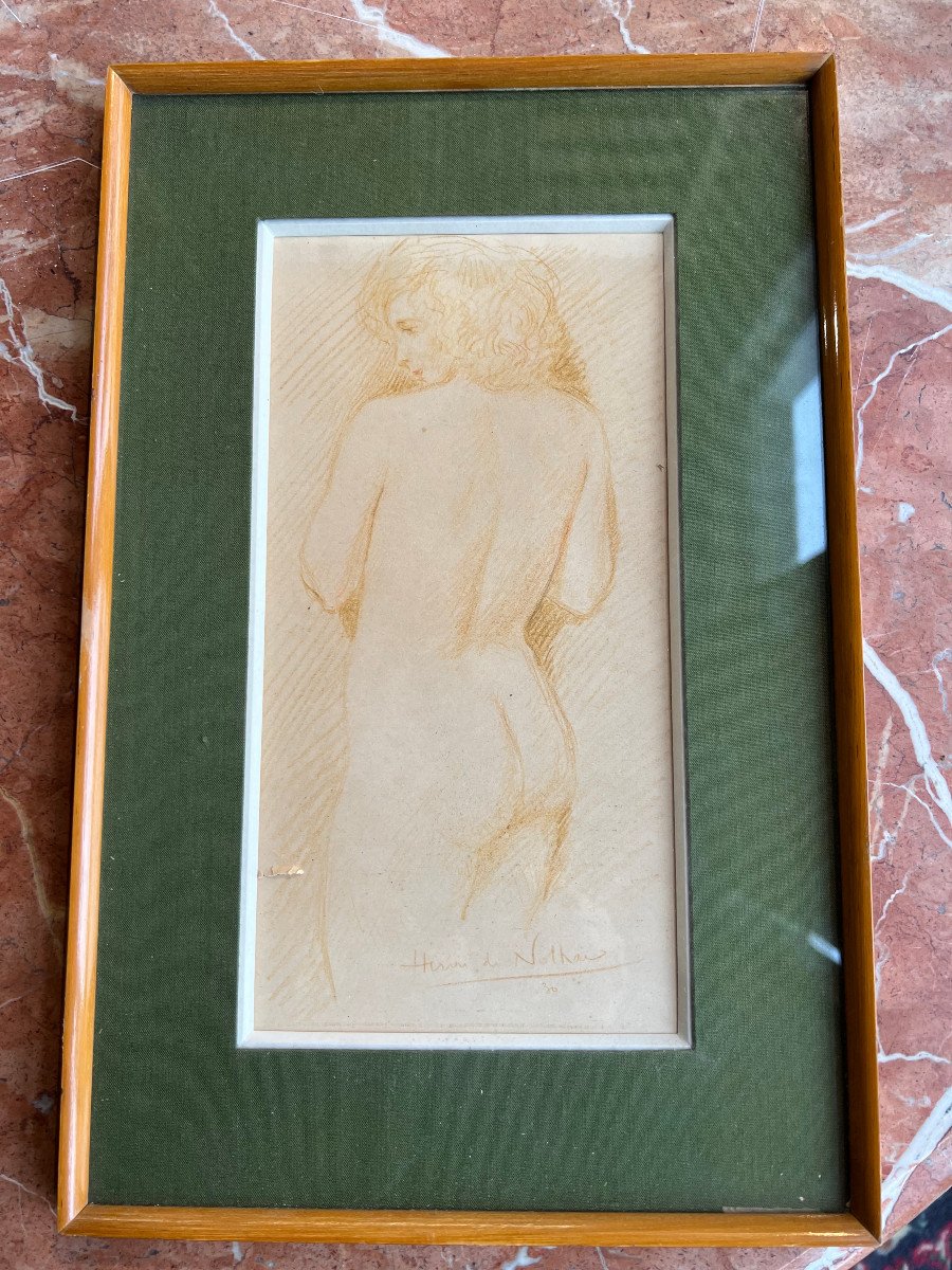 Dessin  Encadré Femme Nue De Dos H De Nolhac