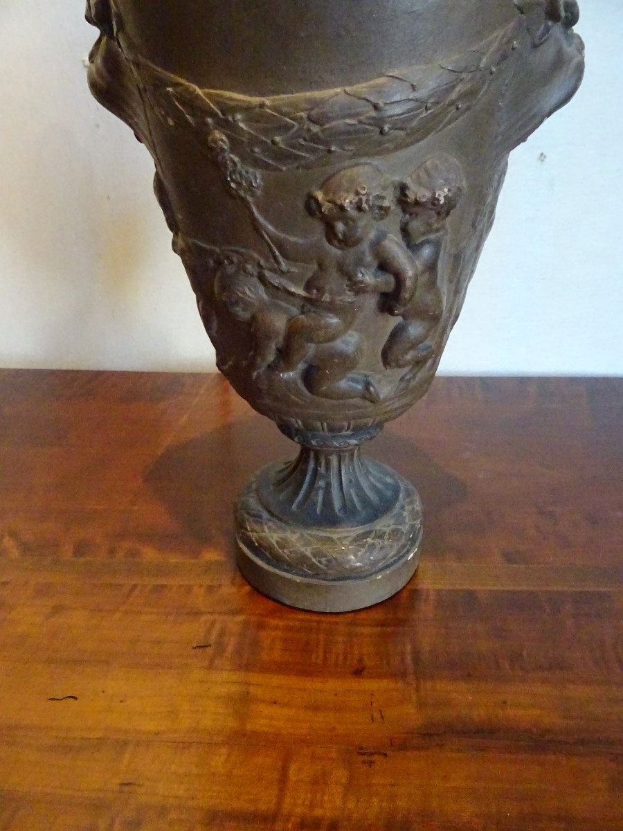 Bacchanal Urn With Putti In Terracotta-photo-1