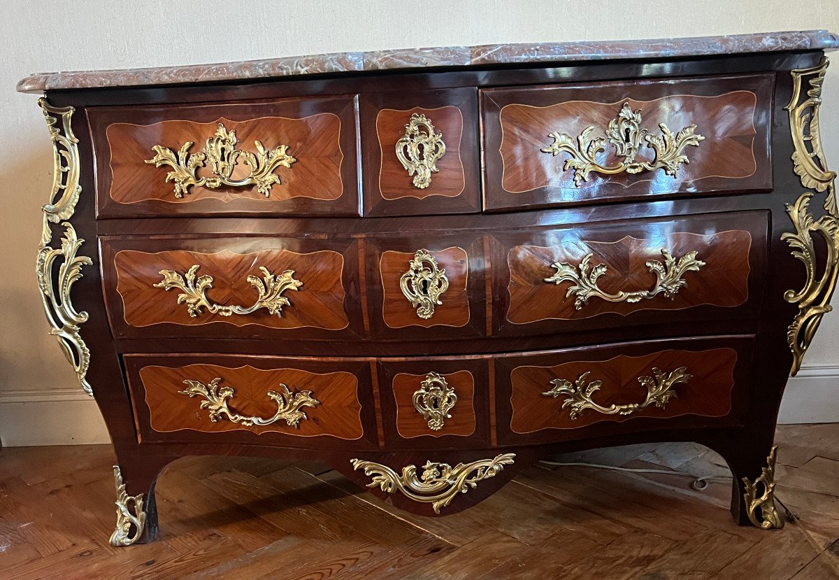 Inlaid Commode Louis XV Period-photo-3