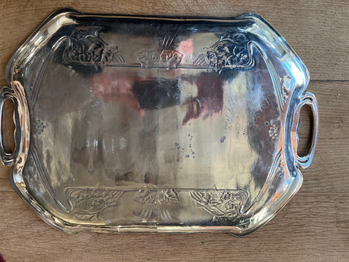 Gallia Art Nouveau Silver Metal Tray-photo-3