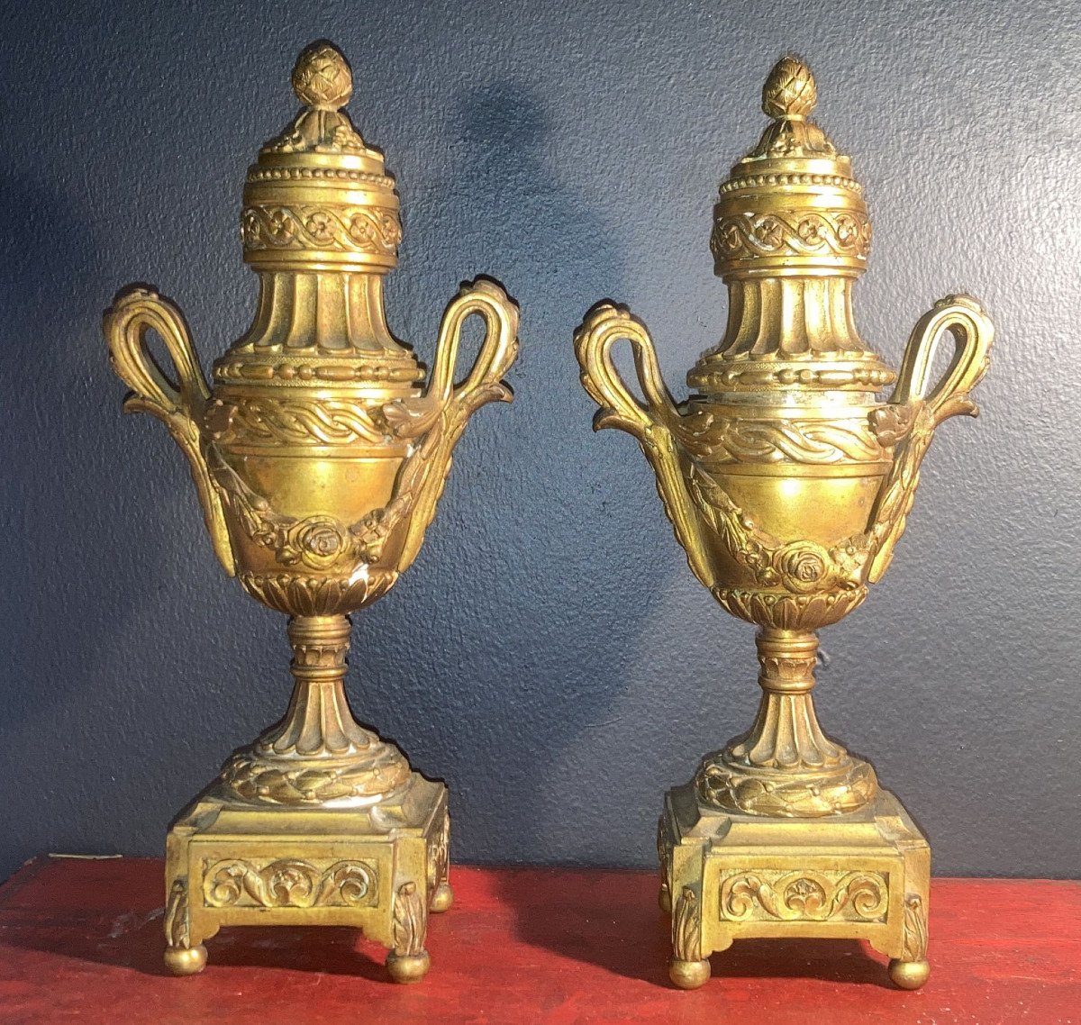 Pair Of Louis XVI Cassolettes In Golden Bonze