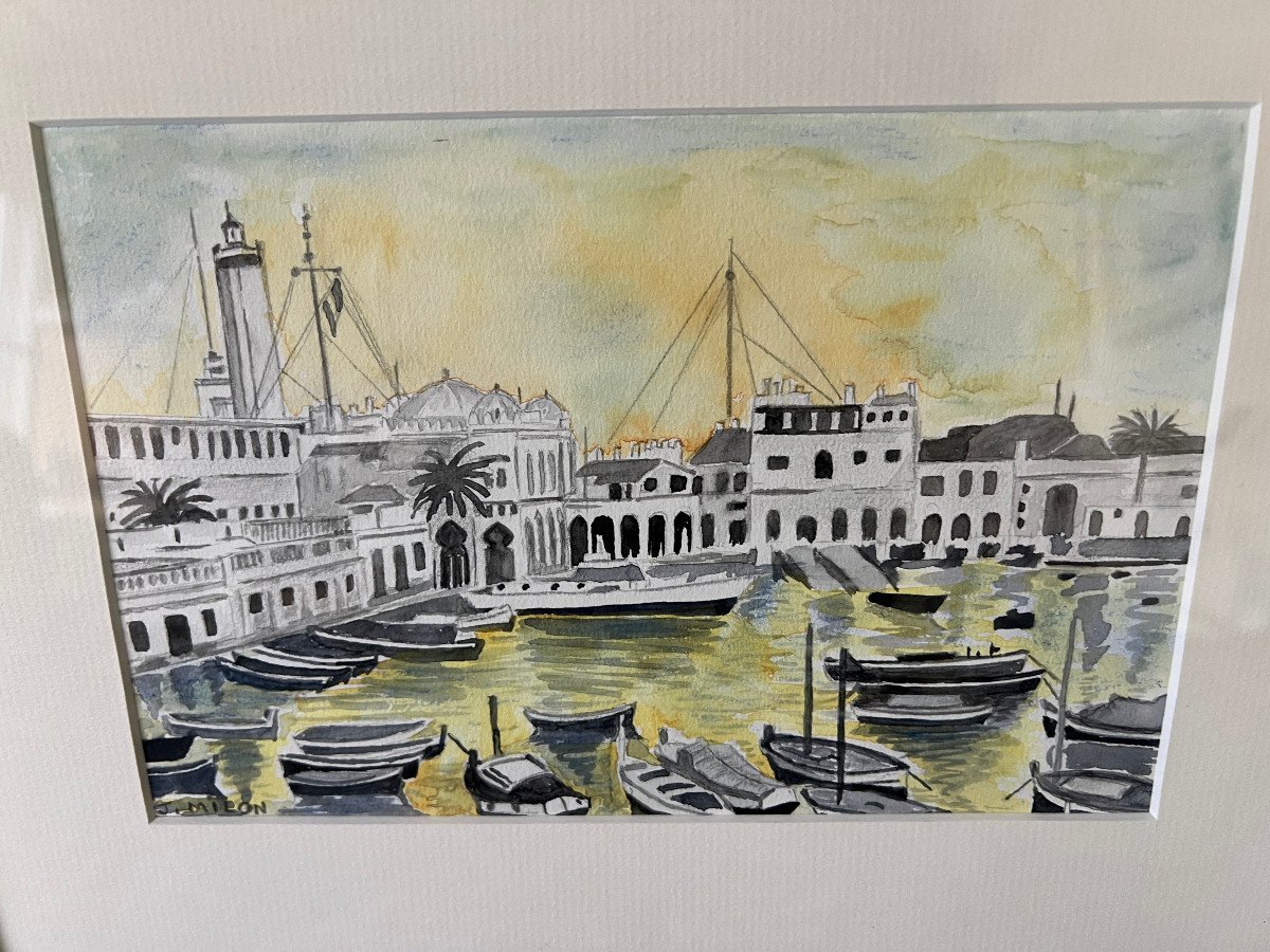 Dessin Aquarellé Port En Algérie Encadré-photo-2