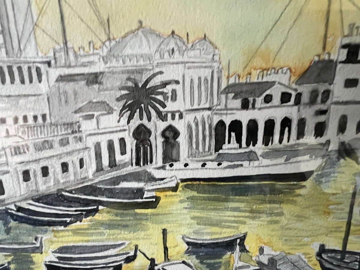 Dessin Aquarellé Port En Algérie Encadré-photo-4