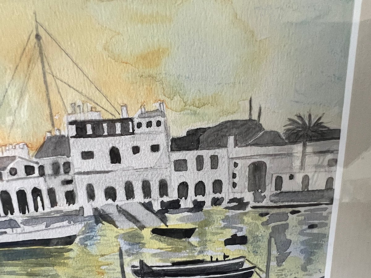 Dessin Aquarellé Port En Algérie Encadré-photo-2