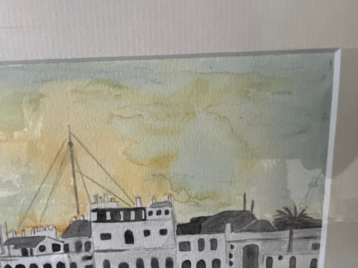 Dessin Aquarellé Port En Algérie Encadré-photo-3