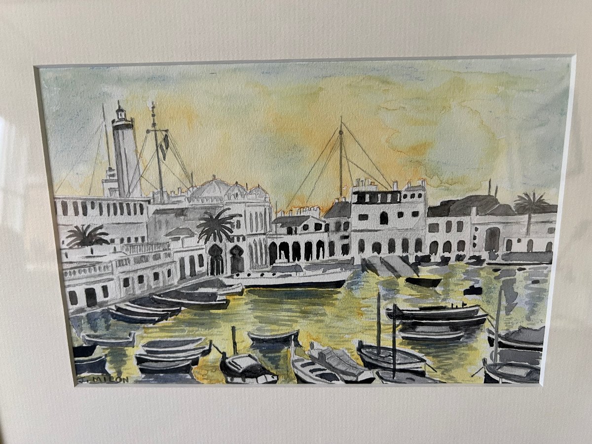 Dessin Aquarellé Port En Algérie Encadré-photo-5