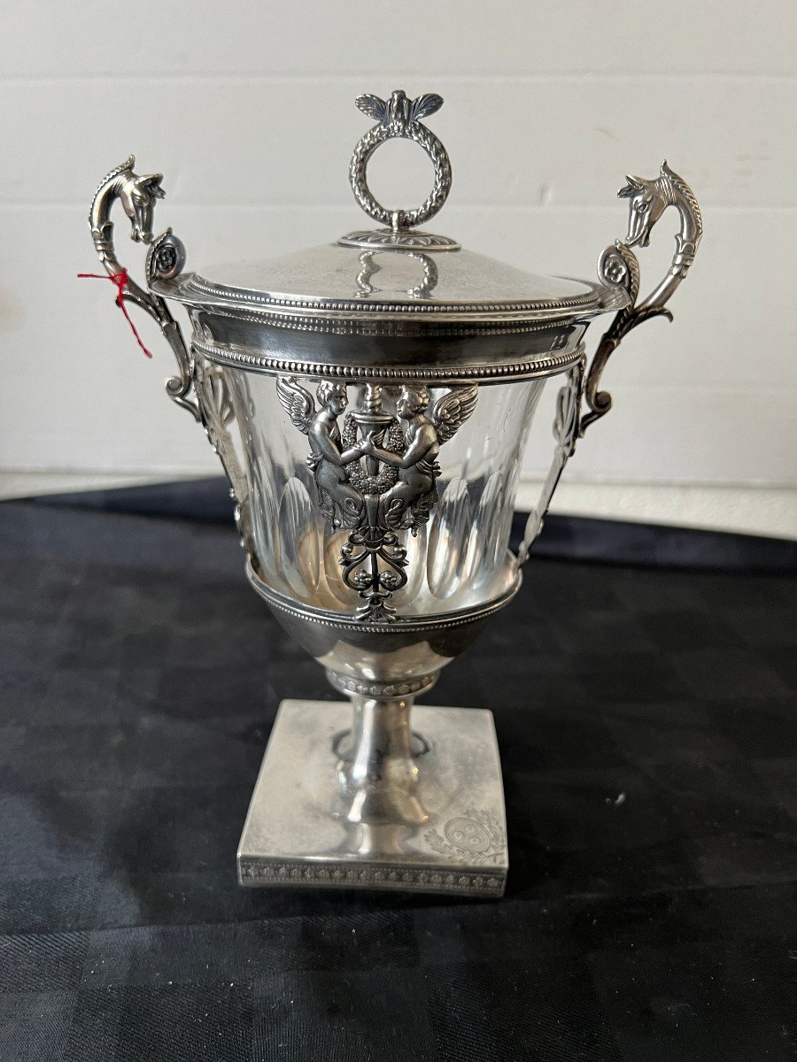 Confiturier Argent Massif Epoque Restauration , Verrine Cristal