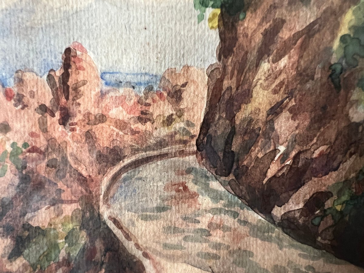 Aquarelle Encadrée Sur La Route De Piana 1946-photo-4