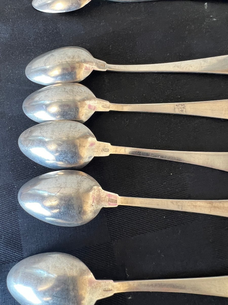 12 Sterling Silver Dessert Spoons 294g Art Deco Indochina-photo-6