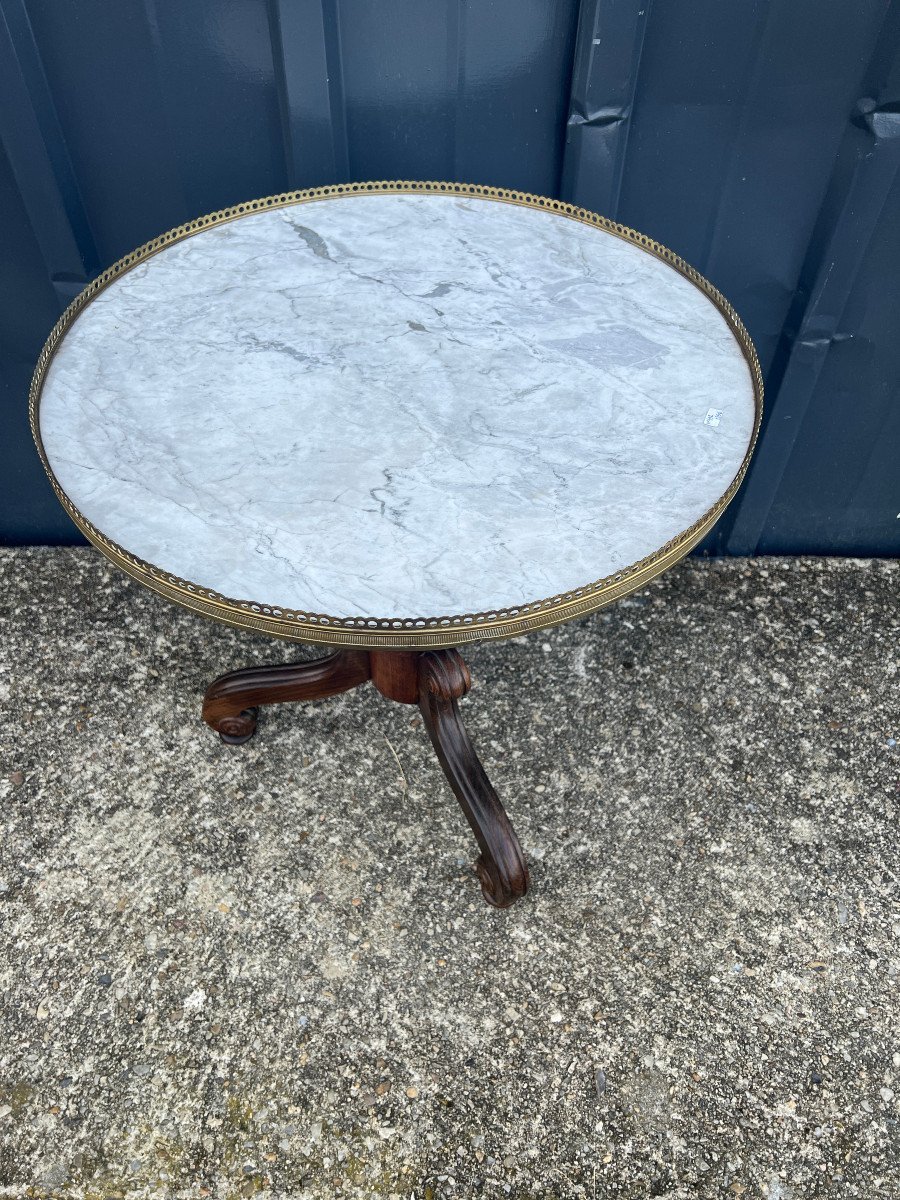 Napoleon III Mushroom Pedestal Table In Rosewood, White Marble Top-photo-3