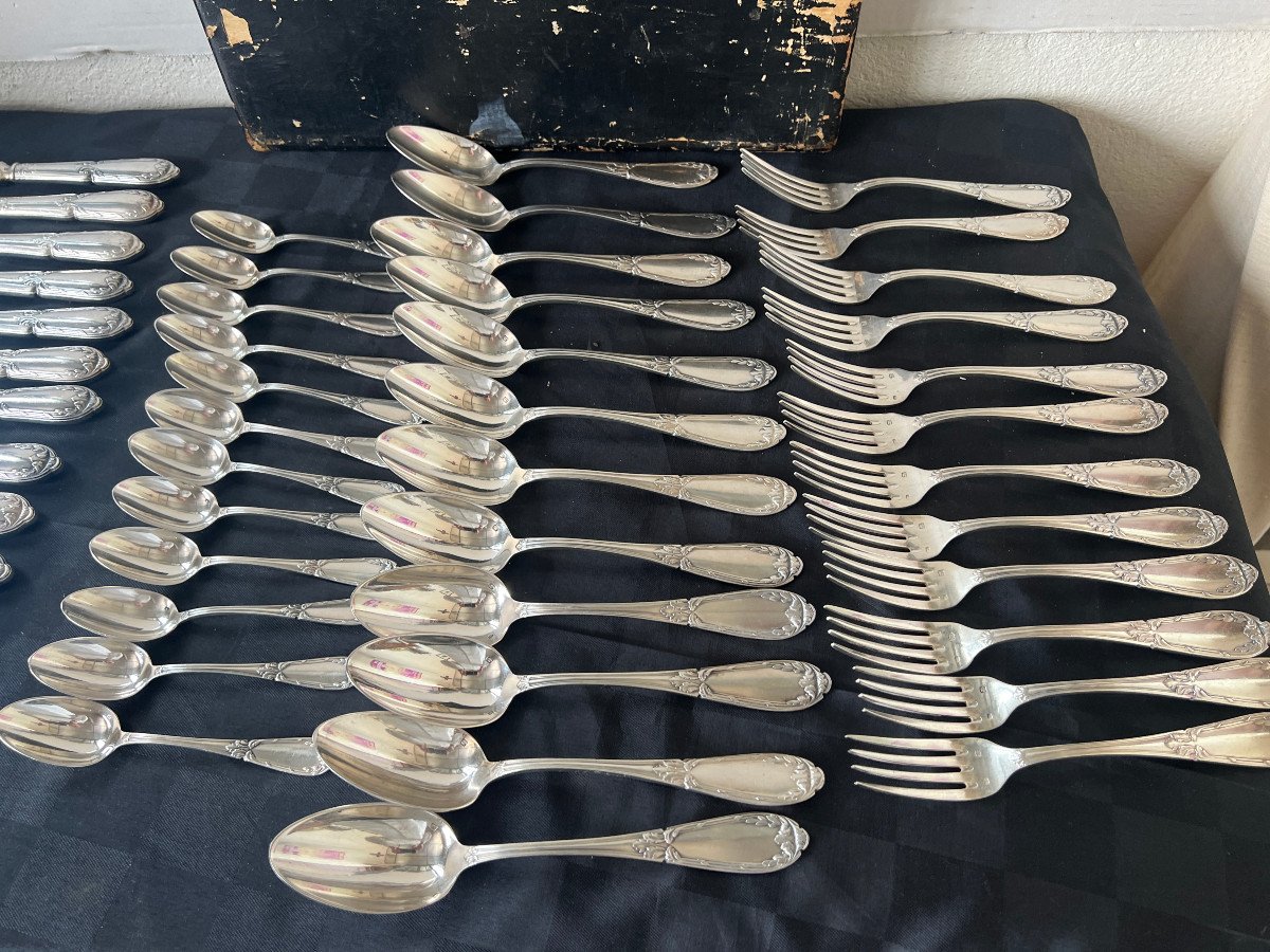 Cutlery Set 48 Pieces In Silver Metal (white Alloy Metal & Sfam)-photo-4