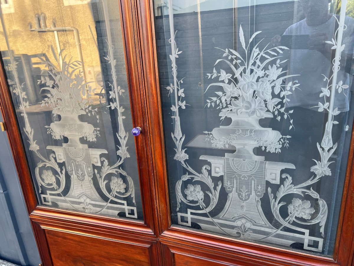 Pair Of Mahogany Doors, Decorated With Medici Vases (frosted Glass)-photo-5